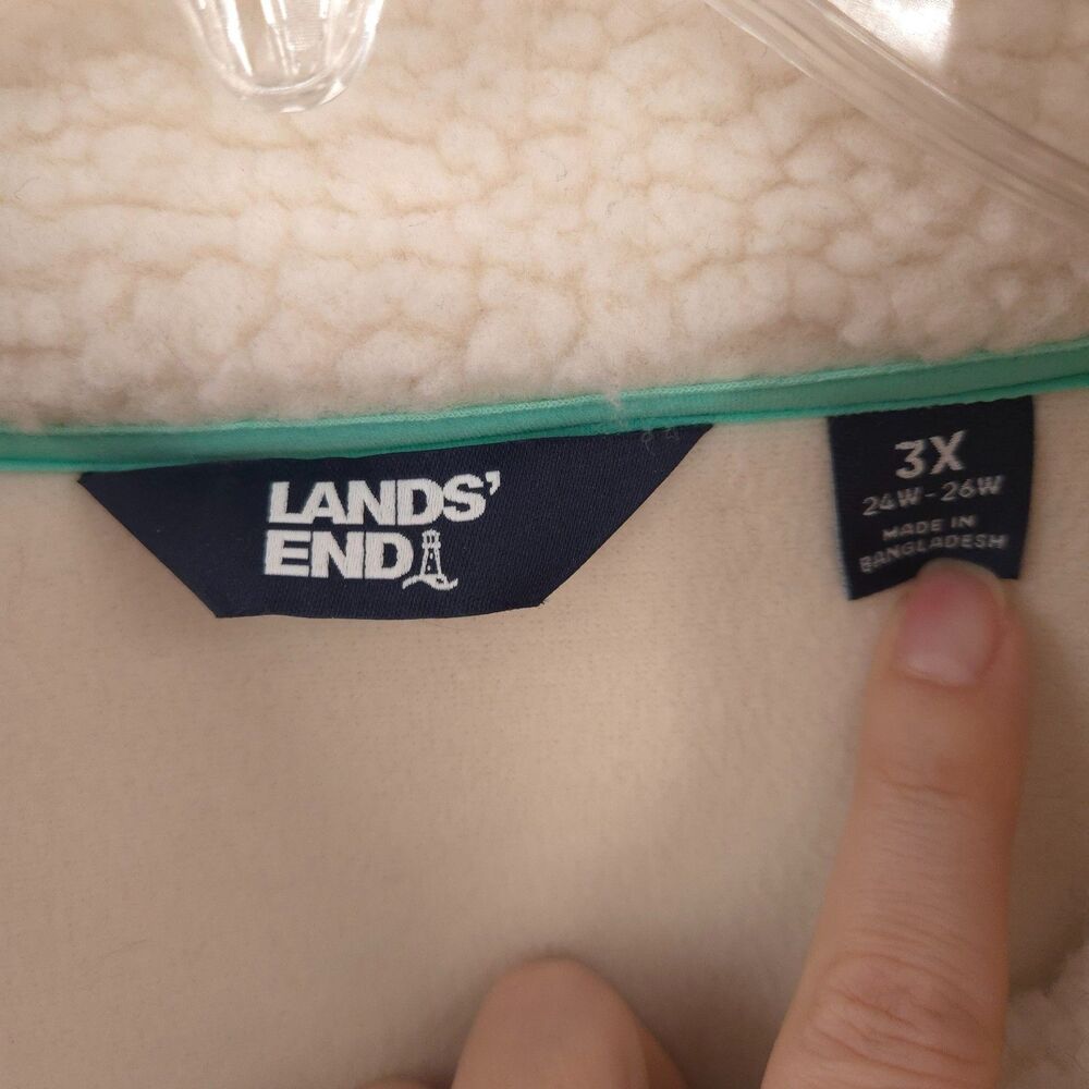 Lands' End cream sherpa fleece jacket Size 3X brown trim long sleeve pockets - Picture 7 of 13